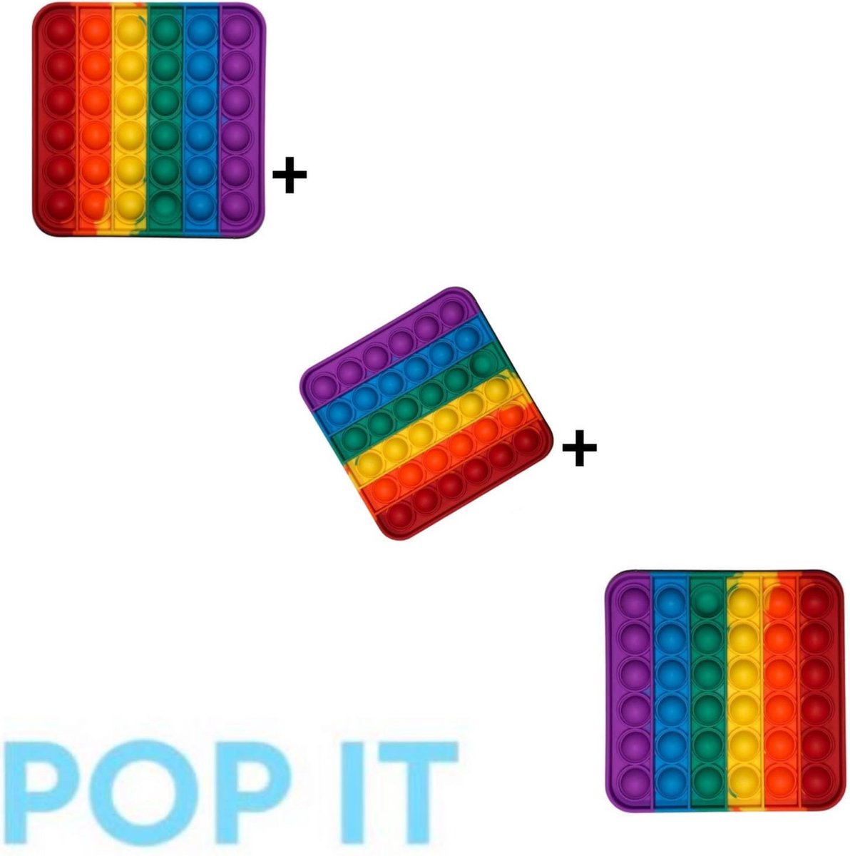 POP IT | 3x Vierkant regenboog | Bubbels | 2021 Trend | Vermindert stress | Cadeautip